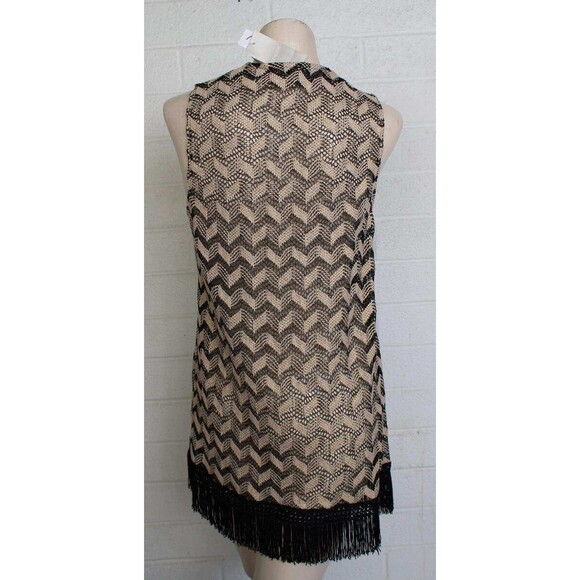 New NWT Chico's Collection 1 Medium Black Metallic Gold Fringed Hem Long Vest - Picture 4 of 7
